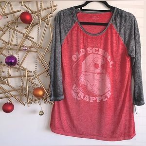 NWT Funny Santa Christmas Holiday 3/4 Sleeve Red and Grey Burnout Tee -Size XXL